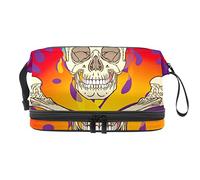Bolsa de cosméticos de viaje de gran capacidad, bolsa de maquillaje, bolsa de maquillaje impermeable, calavera de llama púrpura, Varios colores, 27x15x14 cm/10.6x5.9x5.5 in