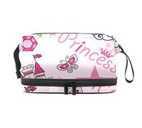 Bolsa de cosméticos de viaje de gran capacidad, bolsa de maquillaje, bolsa de maquillaje impermeable, castillo de princesa rosa, Varios colores, 27x15x14 cm/10.6x5.9x5.5 in
