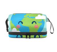 Bolsa de cosméticos de viaje de gran capacidad, bolsa de maquillaje, bolsa de maquillaje impermeable, divertida sonrisa de tierra, Varios colores, 27x15x14 cm/10.6x5.9x5.5 in