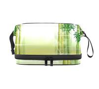 Bolsa de cosméticos de viaje de gran capacidad, bolsa de maquillaje, bolsa de maquillaje impermeable, escena de bambú verde por la mañana, Varios colores, 27x15x14 cm/10.6x5.9x5.5 in