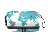 Bolsa de cosméticos de viaje de gran capacidad, bolsa de maquillaje, bolsa de maquillaje impermeable, fondo del día del turismo mundial, Varios colores, 27x15x14 cm/10.6x5.9x5.5 in