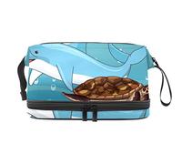 Bolsa de cosméticos de viaje de gran capacidad, bolsa de maquillaje, bolsa de maquillaje impermeable, lindo delfín oceánico con tortuga marina juntos, Varios colores, 27x15x14 cm/10.6x5.9x5.5 in
