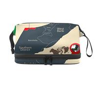 Bolsa de cosméticos de viaje de gran capacidad, bolsa de maquillaje, bolsa de maquillaje impermeable, mapa de Israel y ubicación del país de la franja de Gaza, Varios colores, 27x15x14 cm/10.6x5.9x5.5 in