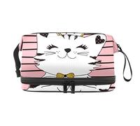 Bolsa de cosméticos de viaje de gran capacidad, bolsa de maquillaje, bolsa de maquillaje impermeable, My Princess Little Cat Pink Stripe, Varios colores, 27x15x14 cm/10.6x5.9x5.5 in