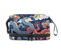 Bolsa de cosméticos de viaje de gran capacidad, bolsa de maquillaje, bolsa de maquillaje impermeable, organizador de mitos chinos, leyendas, dragón, rojo y azul marino, Varios colores, 27x15x14 cm/10.6x5.9x5.5 in