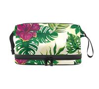Bolsa de cosméticos de viaje de gran capacidad, bolsa de maquillaje, bolsa de maquillaje impermeable, plantas tropicales, flores rosadas, Varios colores, 27x15x14 cm/10.6x5.9x5.5 in