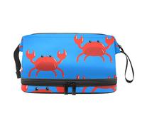 Bolsa de cosméticos de viaje de gran capacidad, bolsa de maquillaje, bolsa de maquillaje impermeable, patrón de cangrejo rojo fondo azul, Varios colores, 27x15x14 cm/10.6x5.9x5.5 in