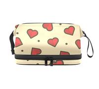 Bolsa de cosméticos de viaje de gran capacidad, bolsa de maquillaje, bolsa de maquillaje impermeable, patrón de amor de corazón rosa y rojo, Varios colores, 27x15x14 cm/10.6x5.9x5.5 in