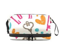 Bolsa de cosméticos de viaje de gran capacidad, bolsa de maquillaje, bolsa de maquillaje impermeable, patrón colorido de llave de amor, Varios colores, 27x15x14 cm/10.6x5.9x5.5 in