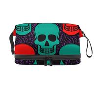 Bolsa de cosméticos de viaje de gran capacidad, bolsa de maquillaje, bolsa de maquillaje impermeable, patrón vintage de calavera verde y rojo, Varios colores, 27x15x14 cm/10.6x5.9x5.5 in