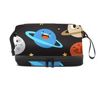 Bolsa de cosméticos de viaje de gran capacidad, bolsa de maquillaje, bolsa de maquillaje impermeable, sistema solar del espacio exterior, sol tierra sonriente, Varios colores, 27x15x14 cm/10.6x5.9x5.5 in