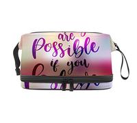 Bolsa de cosméticos de viaje de gran capacidad, bolsa de maquillaje, bolsa de maquillaje impermeable, todo lo posible si crees, Varios colores, 27x15x14 cm/10.6x5.9x5.5 in