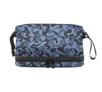 Bolsa de cosméticos de viaje de gran capacidad, bolsa de maquillaje, bolsa de maquillaje impermeable, textura de camuflaje multicam azul y negro, Varios colores, 27x15x14 cm/10.6x5.9x5.5 in