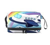 Bolsa de cosméticos de viaje de gran capacidad, bolsa de maquillaje, bolsa de maquillaje impermeable, un avión cerca del arco iris, Varios colores, 27x15x14 cm/10.6x5.9x5.5 in
