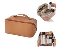 Bolsa de cosméticos de viaje de gran capacidad, bolsa de maquillaje de cuero, bolsa de cosméticos portátil, bolsa de aseo para el cuidado de la piel, cosméticos, artículos de tocador con asa y divisor.
