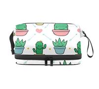 Bolsa de cosméticos de viaje de gran capacidad, bolsa de maquillaje, organizador de bolsa de maquillaje impermeable, flecha de cactus sonriente, patrón de corazón rosa, Varios colores, 27x15x14 cm/10.6x5.9x5.5 in