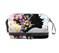 Bolsa de cosméticos de viaje de gran capacidad, bolsa de maquillaje, organizador de bolsa de maquillaje impermeable, diseño de flores, mariposas, beso rosa, Varios colores, 27x15x14 cm/10.6x5.9x5.5 in