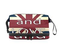 Bolsa de cosméticos de viaje de gran capacidad, bolsa de maquillaje, organizador de bolsa de maquillaje impermeable, bandera de Reino Unido Keep Calm and Love, Varios colores, 27x15x14 cm/10.6x5.9x5.5 in