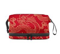 Bolsa de cosméticos de viaje de gran capacidad, bolsa de maquillaje, organizador de bolsa de maquillaje, mito de China, rojo dragón dorado, Varios colores, 27x15x14 cm/10.6x5.9x5.5 in