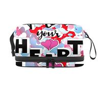 Bolsa de cosméticos de viaje de gran capacidad, bolsa de maquillaje, organizador de bolsa de maquillaje impermeable, sigue tu patrón de corazón, Varios colores, 27x15x14 cm/10.6x5.9x5.5 in