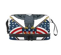 Bolsa de cosméticos de viaje de gran capacidad, bolsa de maquillaje, organizador de bolsa de maquillaje impermeable, águila americana con banderas de Estados Unidos, Varios colores, 27x15x14 cm/10.6x5.9x5.5 in