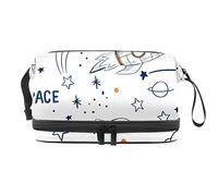 Bolsa de cosméticos de viaje de gran capacidad, bolsa de maquillaje, organizador de bolsa de maquillaje impermeable, vuelo espacial cohete planeta estrellas, Varios colores, 27x15x14 cm/10.6x5.9x5.5 in