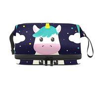 Bolsa de cosméticos de viaje de gran capacidad, bolsa de maquillaje, organizador de bolsa de maquillaje impermeable, divertido unicornio vaca, arco iris, eres mágico, Varios colores, 27x15x14 cm/10.6x5.9x5.5 in