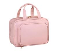Bolsa de cosméticos de viaje de gran capacidad con asa, soporte para cepillo para mujeres, neceser esencial de viaje para mujer, Polvo de rosa, Mass Beauty