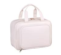 Bolsa de cosméticos de viaje de gran capacidad con asa, soporte para cepillo para mujeres, neceser esencial de viaje para mujer, Blanco albaricoque leche, Mass Beauty