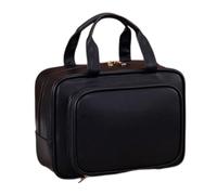 Bolsa de cosméticos de viaje de gran capacidad con asa, soporte para cepillo para mujeres, neceser esencial de viaje para mujer, Negro clásico., Mass Beauty