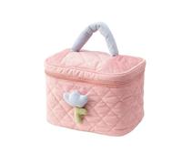 Bolsa de cosméticos de viaje de gran capacidad con diseño de flores de tulipán, bolsa de pana con cremallera, organizador de maquillaje portátil, Bolsa de cubo rosa, Talla única