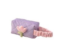 Bolsa de cosméticos de viaje de gran capacidad con diseño de flores de tulipán, bolsa de pana con cremallera, organizador de maquillaje portátil, Bolso de muñeca morado, Talla única