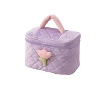 Bolsa de cosméticos de viaje de gran capacidad con diseño de flores de tulipán, bolsa de pana con cremallera, organizador de maquillaje portátil, Bolsa de cubo morada, Talla única