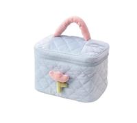 Bolsa de cosméticos de viaje de gran capacidad con diseño de flores de tulipán, bolsa de pana con cremallera, organizador de maquillaje portátil, Bolsa de cubo azul, Talla única