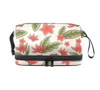 Bolsa de cosméticos de viaje de gran capacidad, diseño de flores rojas botánicas, hojas verdes, bolsa de maquillaje, bolsa de maquillaje impermeable, Varios colores, 27x15x14 cm/10.6x5.9x5.5 in