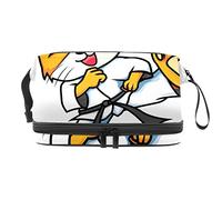 Bolsa de cosméticos de viaje de gran capacidad, diseño de gato de karate, bolsa de maquillaje, organizador impermeable, Varios colores, 27x15x14 cm/10.6x5.9x5.5 in