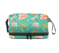 Bolsa de cosméticos de viaje de gran capacidad, flores botánicas, hojas, libélula, bolsa de maquillaje, bolsa de maquillaje impermeable, Varios colores, 27x15x14 cm/10.6x5.9x5.5 in