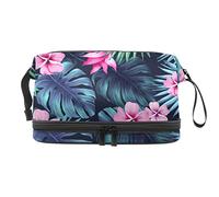Bolsa de cosméticos de viaje de gran capacidad, flores y hojas tropicales de verano, bolsa de maquillaje, bolsa de maquillaje impermeable, Varios colores, 27x15x14 cm/10.6x5.9x5.5 in
