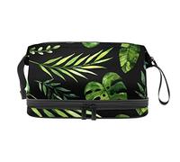 Bolsa de cosméticos de viaje de gran capacidad, hoja verde negra tropical, bolsa de maquillaje, bolsa de maquillaje impermeable, Varios colores, 27x15x14 cm/10.6x5.9x5.5 in