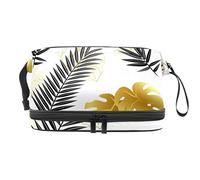 Bolsa de cosméticos de viaje de gran capacidad, hojas tropicales negras doradas, bolsa de maquillaje, bolsa de maquillaje impermeable, Varios colores, 27x15x14 cm/10.6x5.9x5.5 in