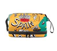Bolsa de cosméticos de viaje de gran capacidad, mapa de España, lugares de interés, bolsa de maquillaje, bolsa de maquillaje impermeable, Varios colores, 27x15x14 cm/10.6x5.9x5.5 in