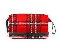 Bolsa de cosméticos de viaje de gran capacidad, patrón clásico a cuadros, burdeos, rojo y blanco, bolsa de maquillaje, bolsa de maquillaje impermeable, Varios colores, 27x15x14 cm/10.6x5.9x5.5 in
