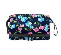 Bolsa de cosméticos de viaje de gran capacidad, patrón de flores de guisante dulce, bolsa de maquillaje, bolsa de maquillaje impermeable, Varios colores, 27x15x14 cm/10.6x5.9x5.5 in