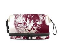 Bolsa de cosméticos de viaje de gran capacidad, patrón de gato de pelo burdeos, bolsa de maquillaje, bolsa de maquillaje impermeable, Varios colores, 27x15x14 cm/10.6x5.9x5.5 in