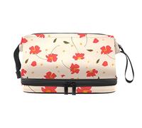 Bolsa de cosméticos de viaje de gran capacidad, patrón floral rojo salvaje, bolsa de maquillaje, bolsa de maquillaje impermeable, Varios colores, 27x15x14 cm/10.6x5.9x5.5 in