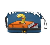 Bolsa de cosméticos de viaje de gran capacidad, personaje de gusano de biblioteca que me gustan los libros, bolsa de maquillaje, bolsa de maquillaje impermeable, Varios colores, 27x15x14 cm/10.6x5.9x5.5 in