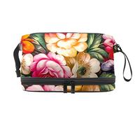 Bolsa de cosméticos de viaje de gran capacidad, pintura al óleo, flor de rosa roja, bolsa de maquillaje, bolsa de maquillaje impermeable, Varios colores, 27x15x14 cm/10.6x5.9x5.5 in
