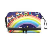 Bolsa de cosméticos de viaje de gran capacidad, tomando un tren sobre el arco iris, bolsa de maquillaje, bolsa de maquillaje impermeable, Varios colores, 27x15x14 cm/10.6x5.9x5.5 in