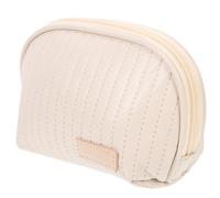 Bolsa de Cosméticos de Viaje de PU Beige, Ligera y Portátil, Media Luna