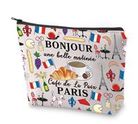 Bolsa de cosméticos de viaje francesa, regalo de desayuno parisino, bolsa de maquillaje Bonjour Paris para amantes de los viajes, Bonjour